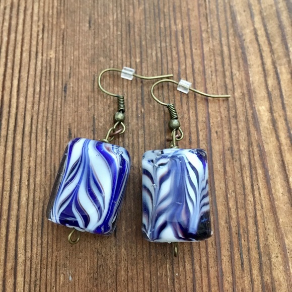 Hand Crafted Jewelry - ❤5 For $25❤Large Blue Art Glass Dangle Earrings`
